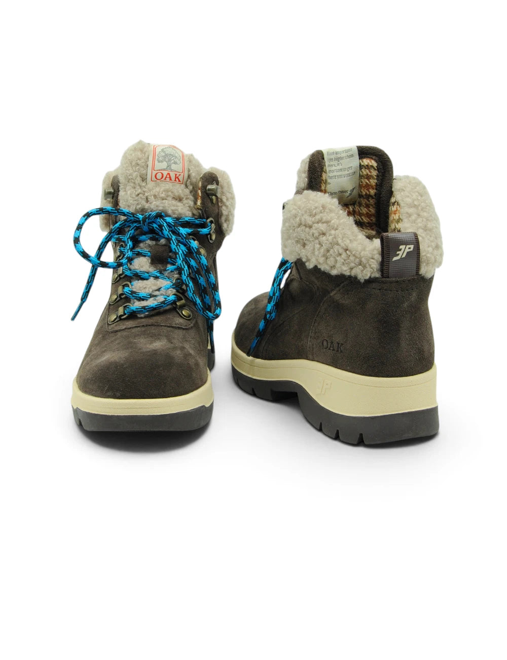 Stivaletti 3P Scarponcino Chalet Teddy coffee in camoscio marrone scuro con interno in shearling beige e lacci blu