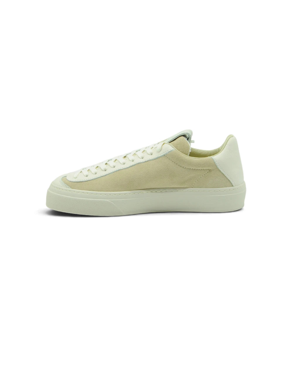 Sneaker aqua alta beige in camoscio crema con lacci bianchi e suola in gomma abbinata