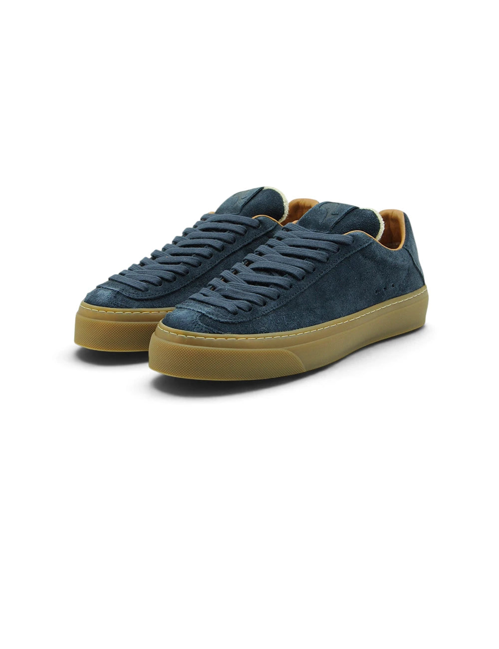 Scarpe da ginnastica aqua alta sneaker blu in suede blu navy con suola in gomma marrone chiaro e lacci abbinati