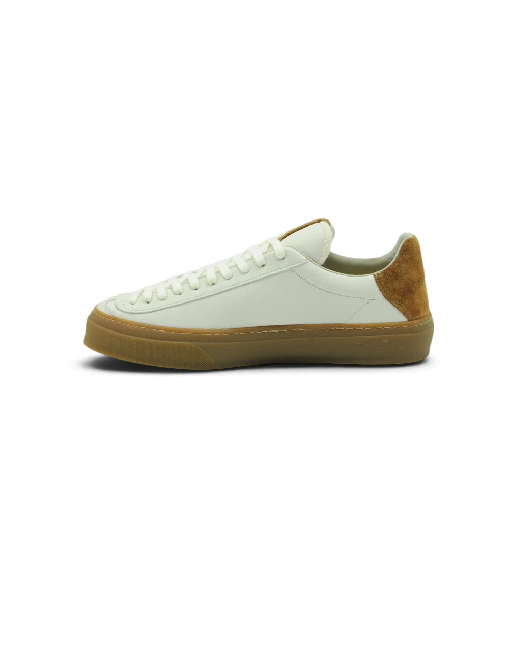 Sneaker aqua alta milk cognac in pelle bianca con dettagli in camoscio cognac e suola in gomma color naturale