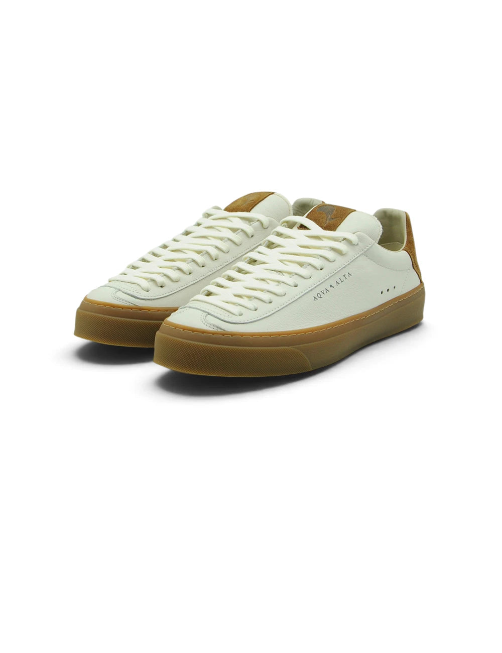 Cream-colored leather aqua alta sneaker milk cognac with tan rubber soles and minimalist design
