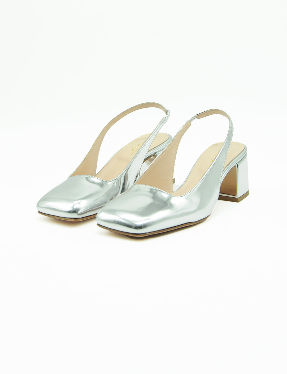Décolleté slingback Argento Anna F. con tacco squadrato argento