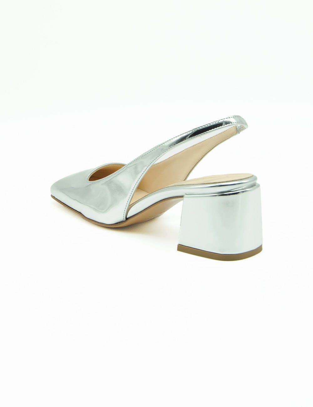Anna F. Décolleté Slingback Argento, mules argento con tacco block e suola riflettente