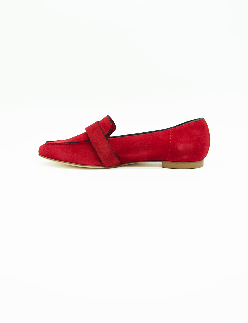 Mocassino flat Anna F. in velour rosso con tracolla sulla punta
