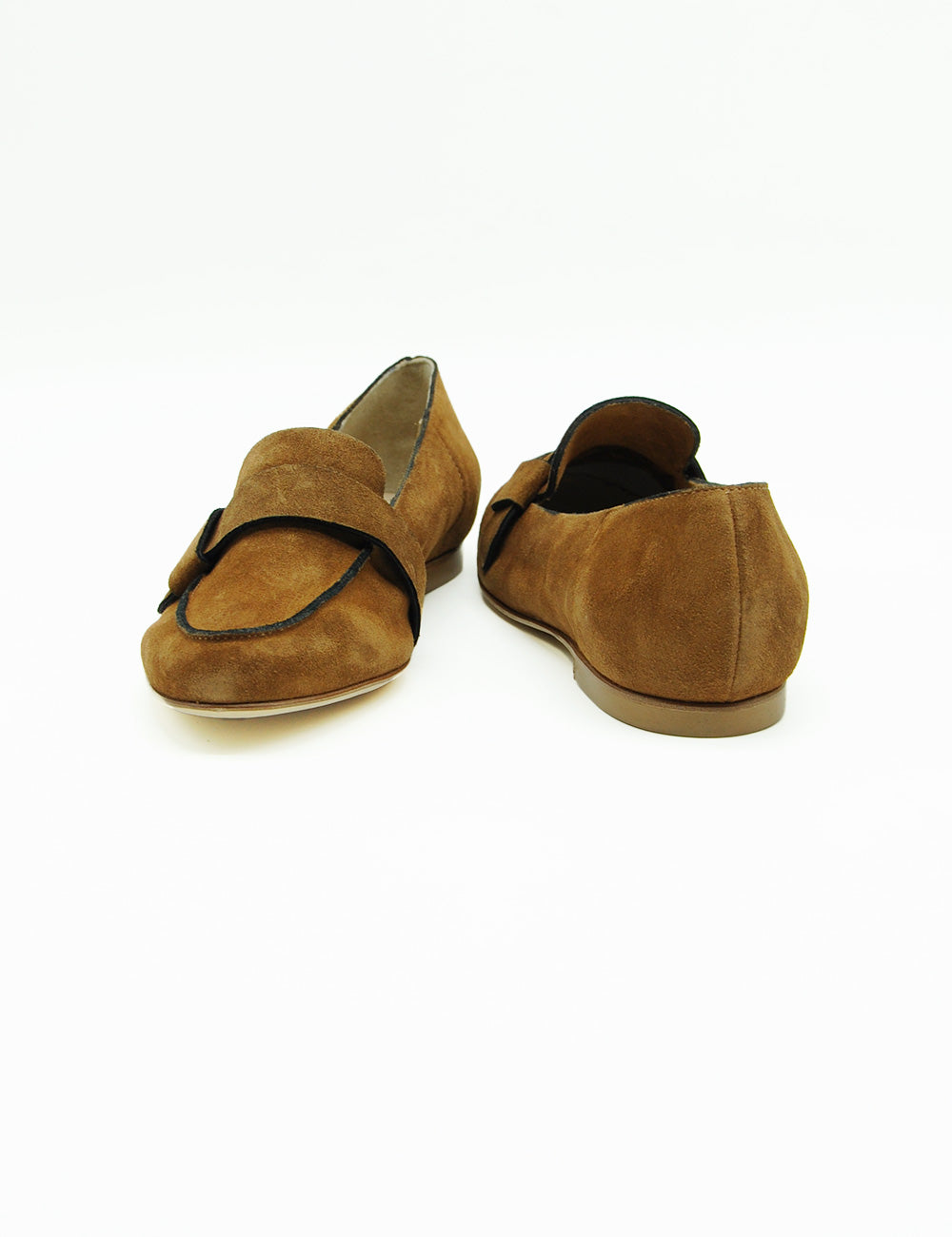 Mocassini Anna F. in suede tan con accenti in pelle nera