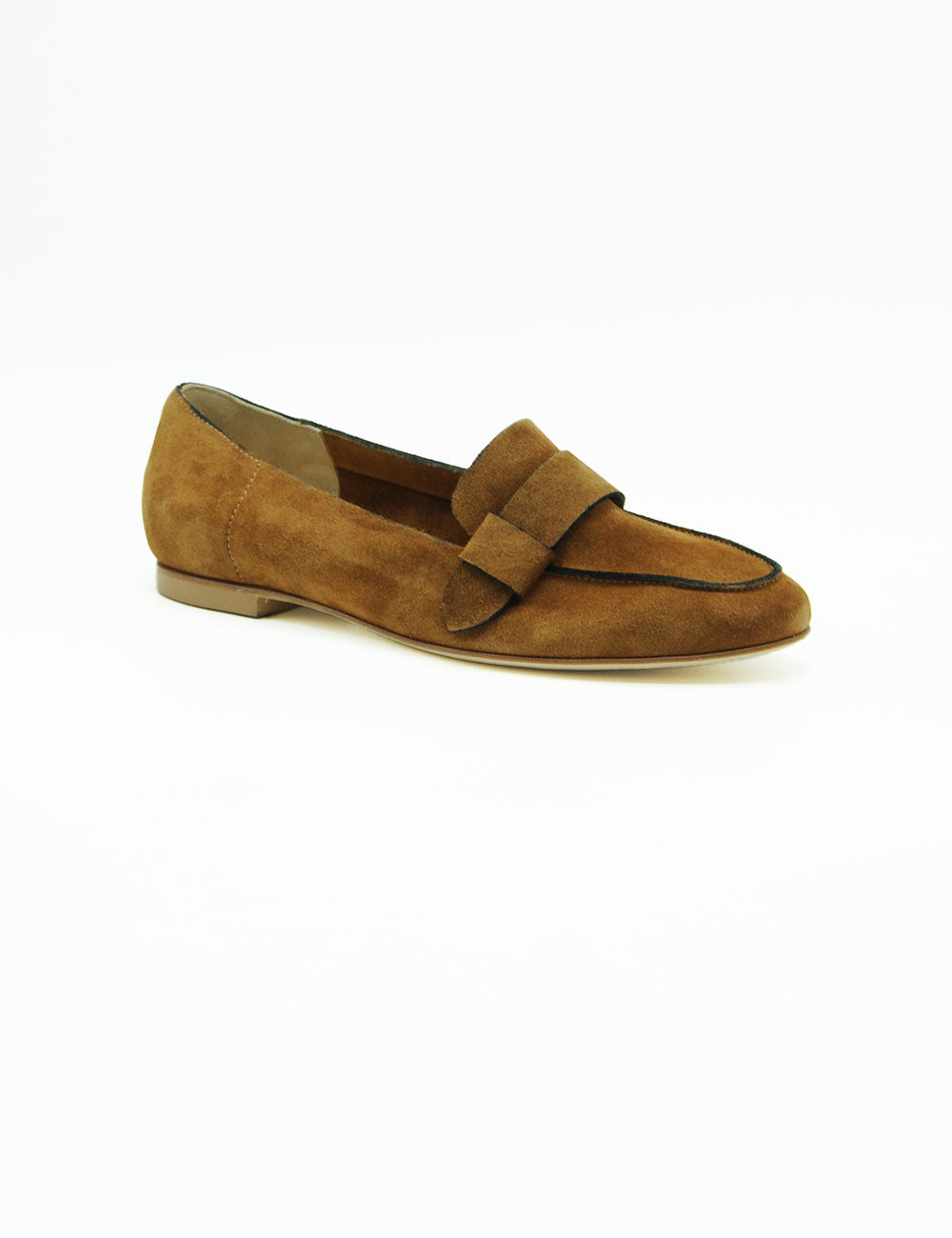 Mocassino flat Anna F. in suede velour bruciato con cucitura scura