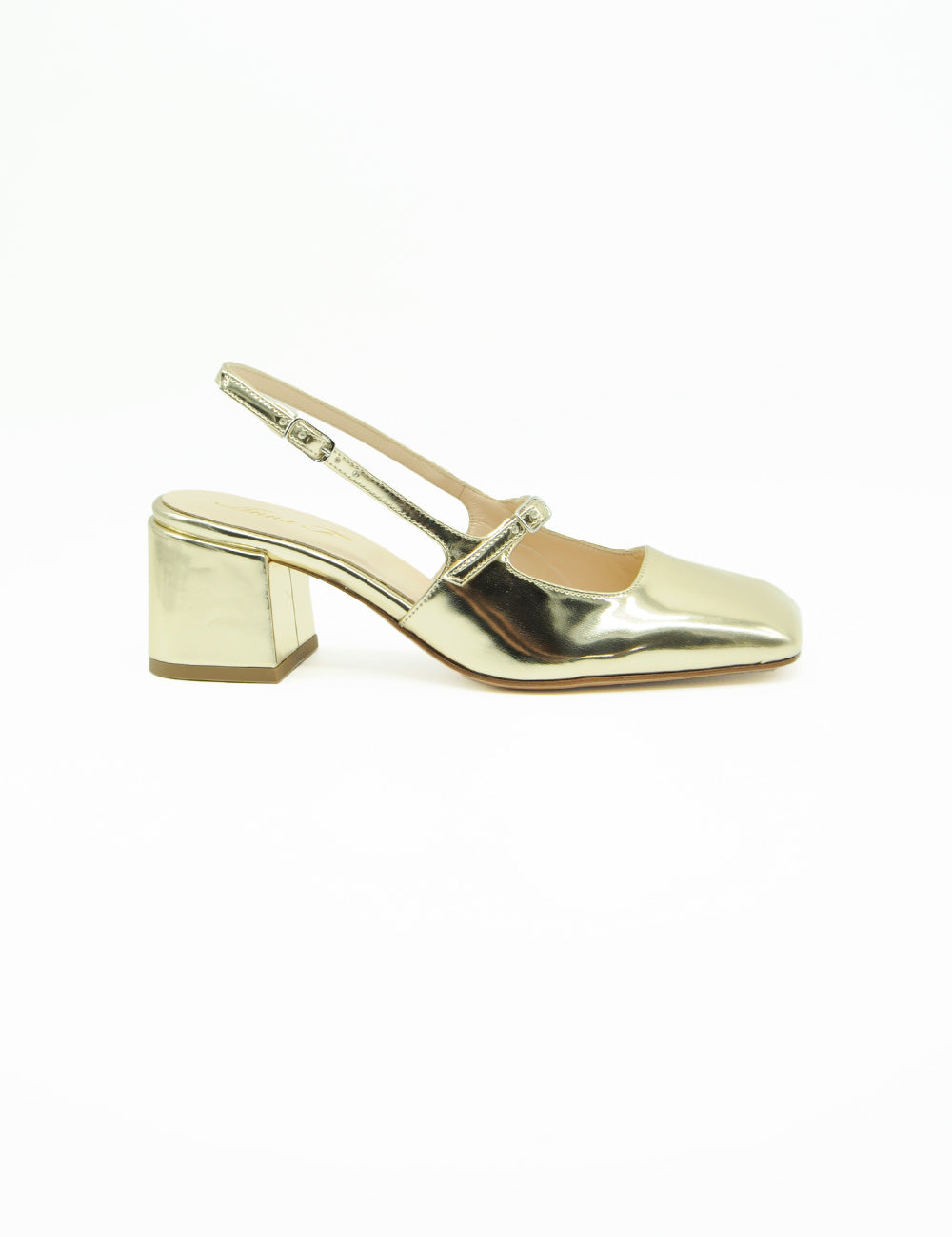 Pumps slingback Anna F. Décolleté Mary Jane Platino oro metallizzato, tacco squadrato block