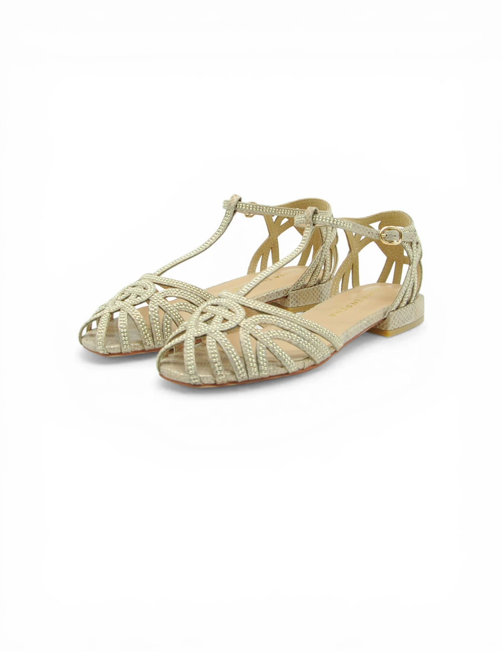 Beige sandali glitterati alma en pena con cinturini t e motivo a nodi decorativi