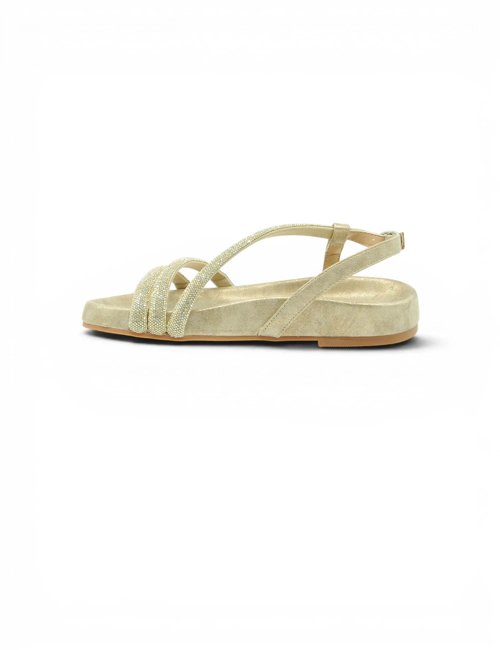 Beige platform sandal alma en pena bronzo with shimmering metallic straps and suede like upper