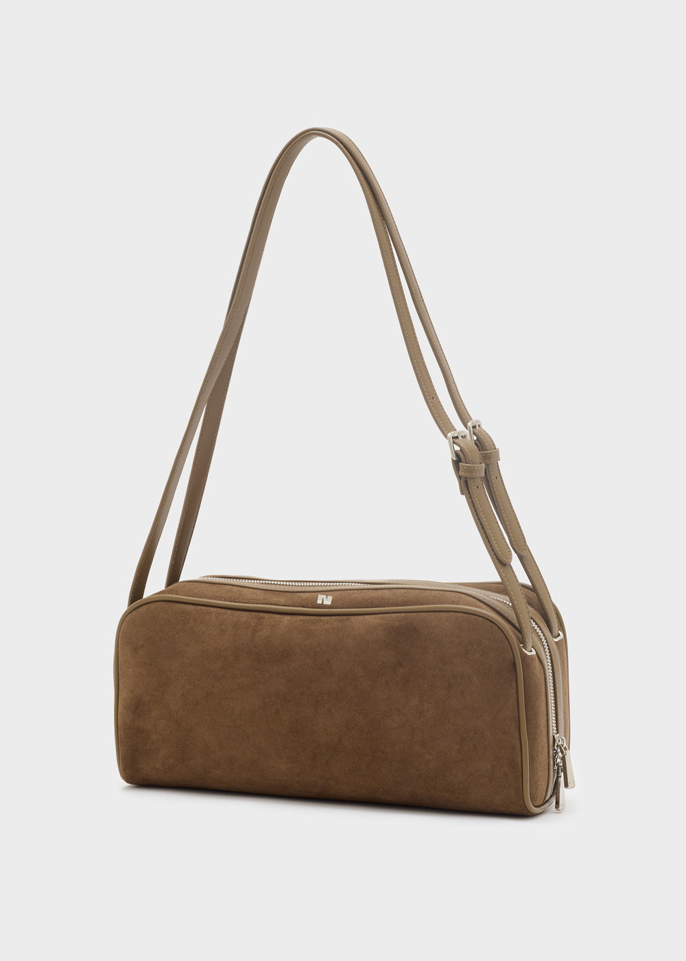 Nalì a spalla taco marrone borsa a tracolla in camoscio marrone con doppia zip e tracolla sottile
