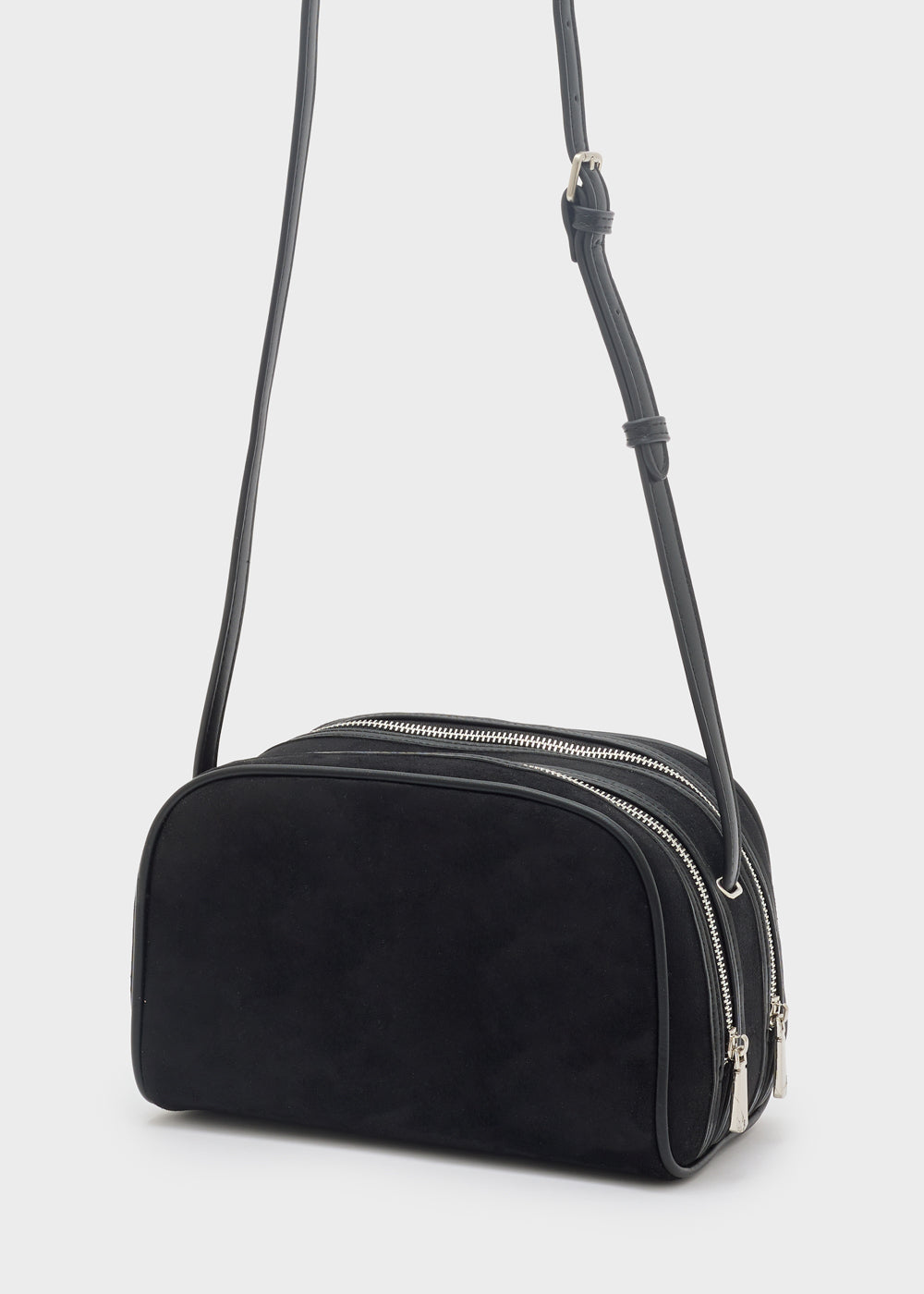 Nalì tracolla taco double zip nero borsa a tracolla nera in suede con doppi zip argento e tracolla regolabile sottile