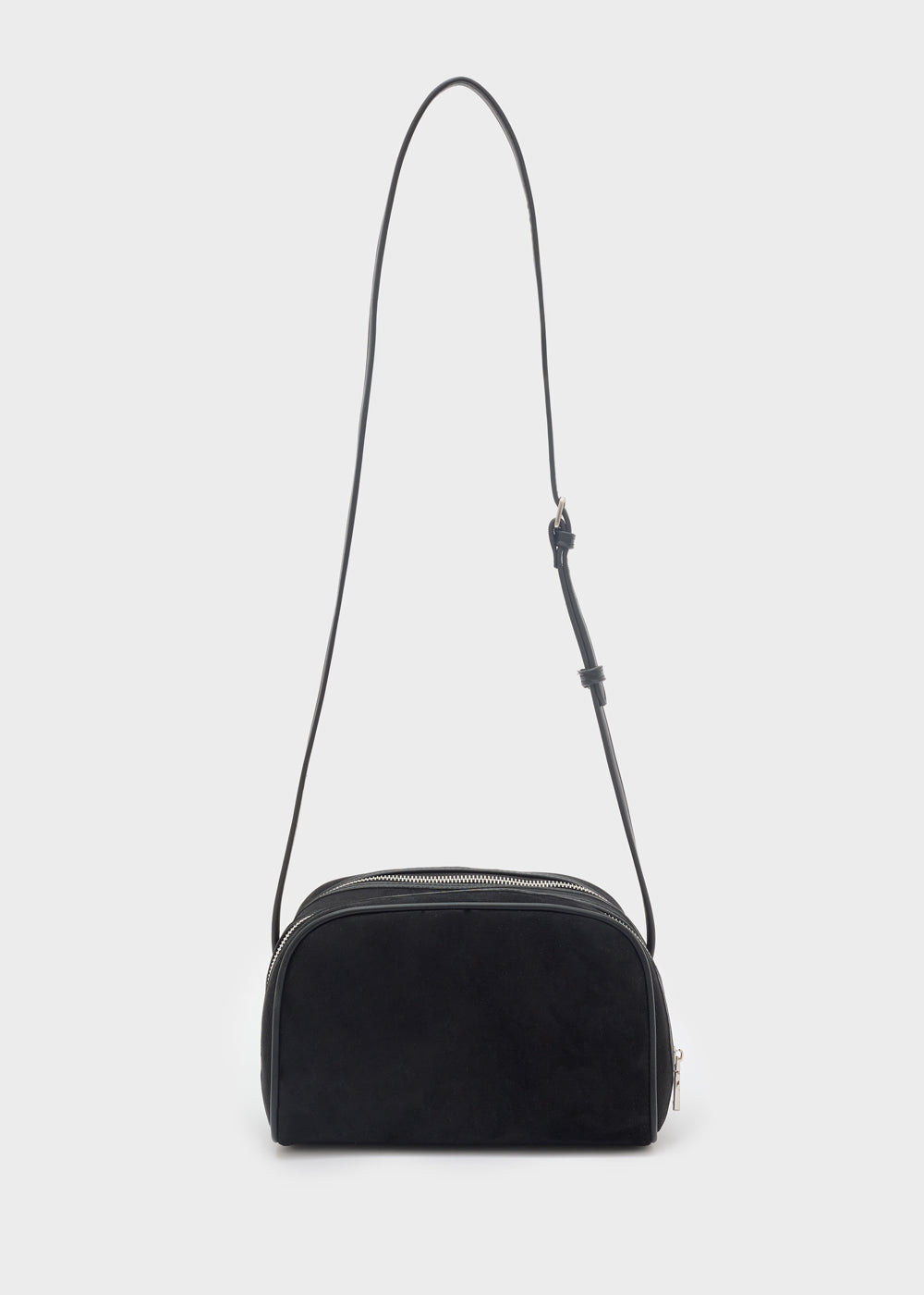 Black suede crossbody bag nalì tracolla taco double zip nero with long adjustable strap