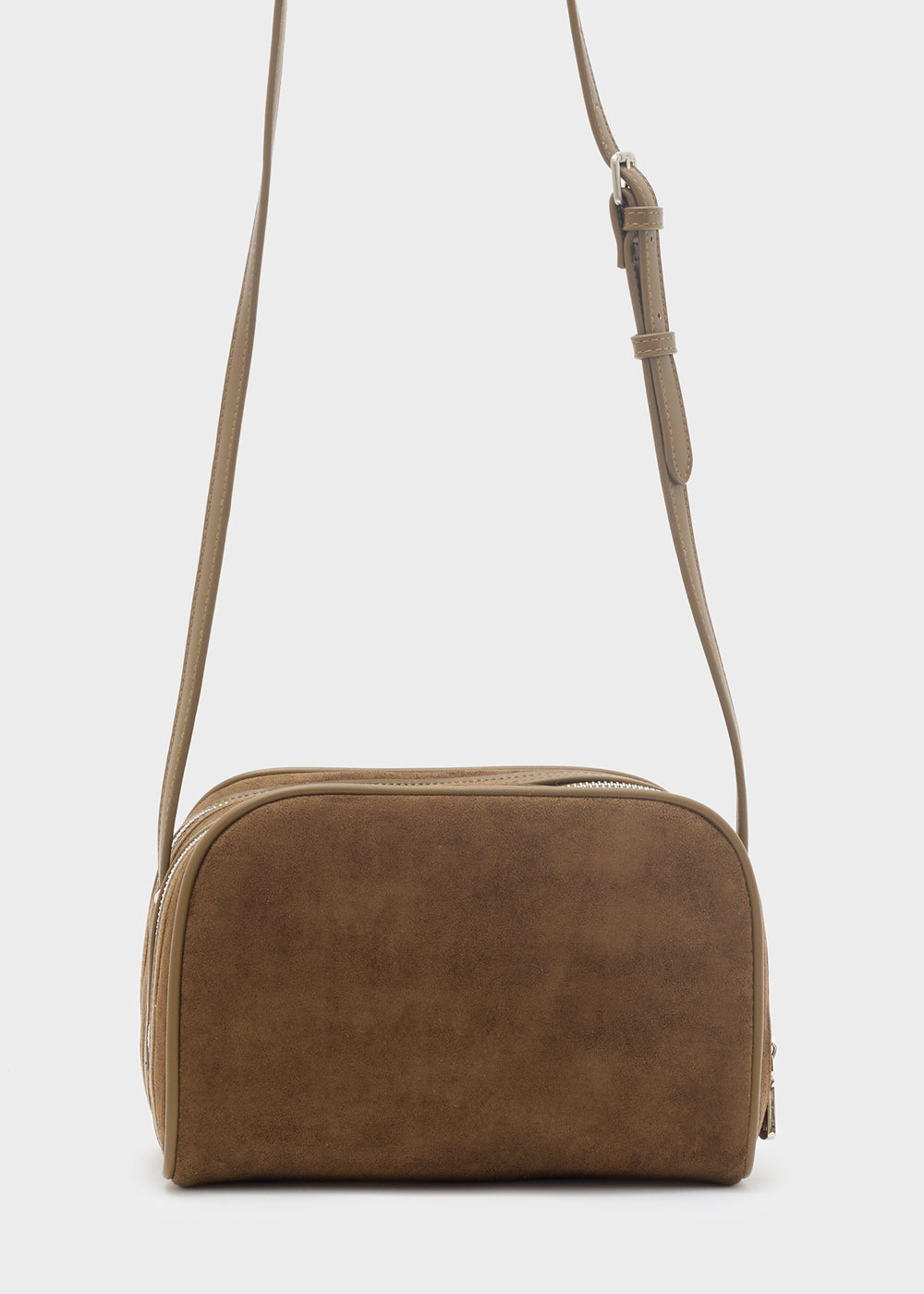 Tamponata tracolla taco double zip marrone borsa crossbody in pelle scamosciata con tracolla regolabile abbinata