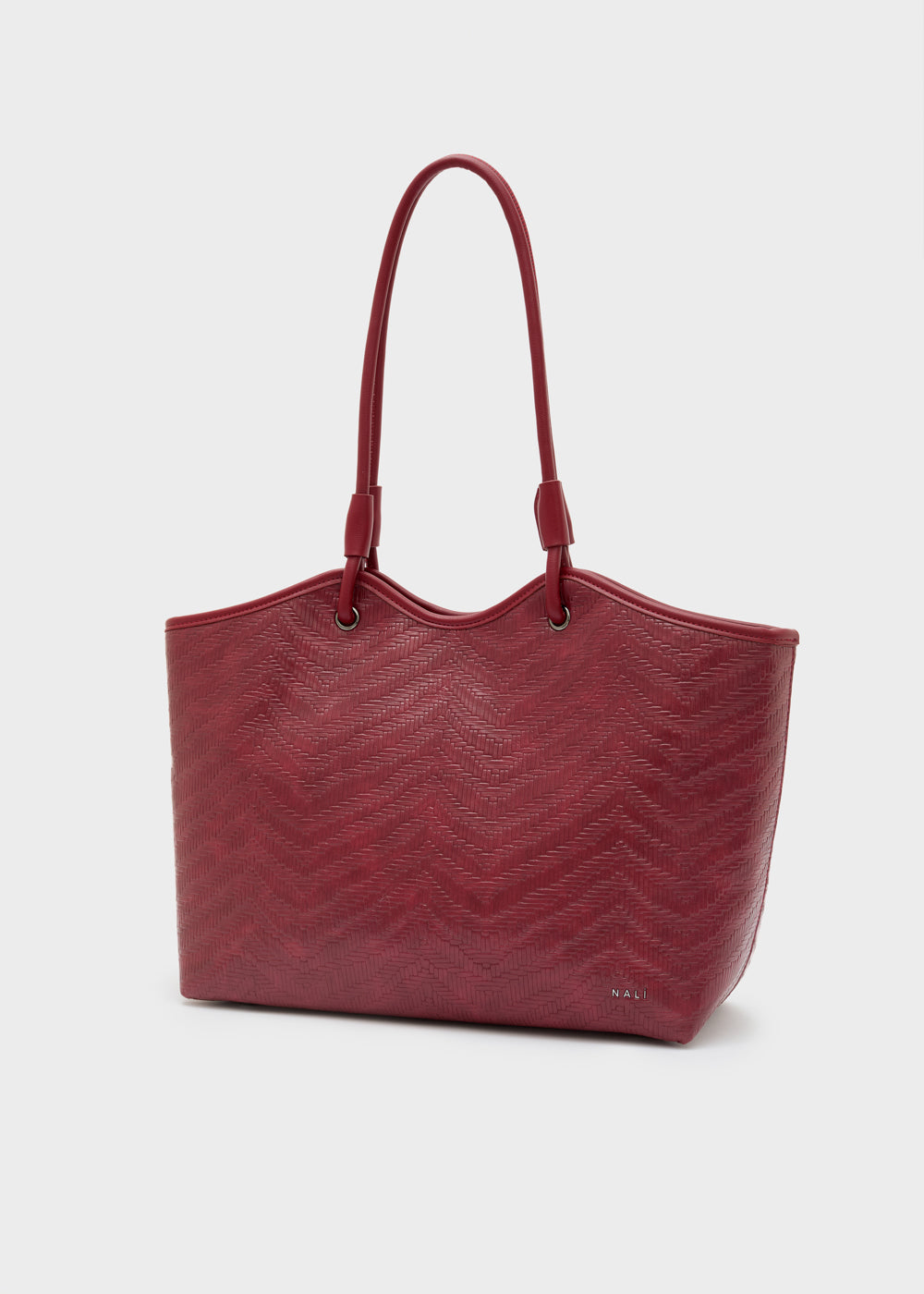 Tote bag bordeaux nalì a spalla muse con motivo a chevron e manici abbinati in materiale testurizzato