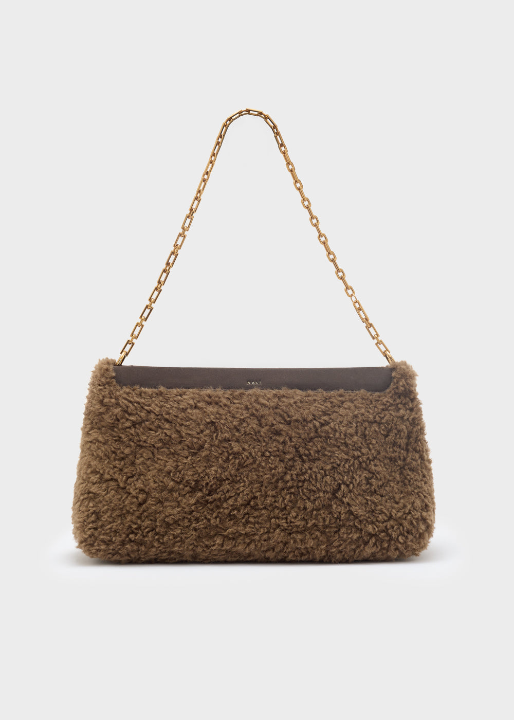 Brown shearling handbag nalì a spalla amber new marrone con tracolla a catena oro