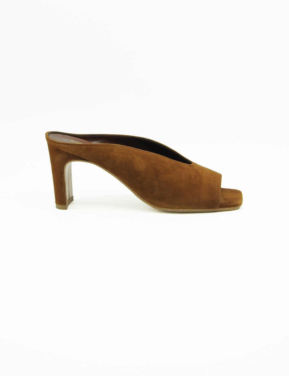 Mule Bianca Di in suede choco con tacco basso a blocco