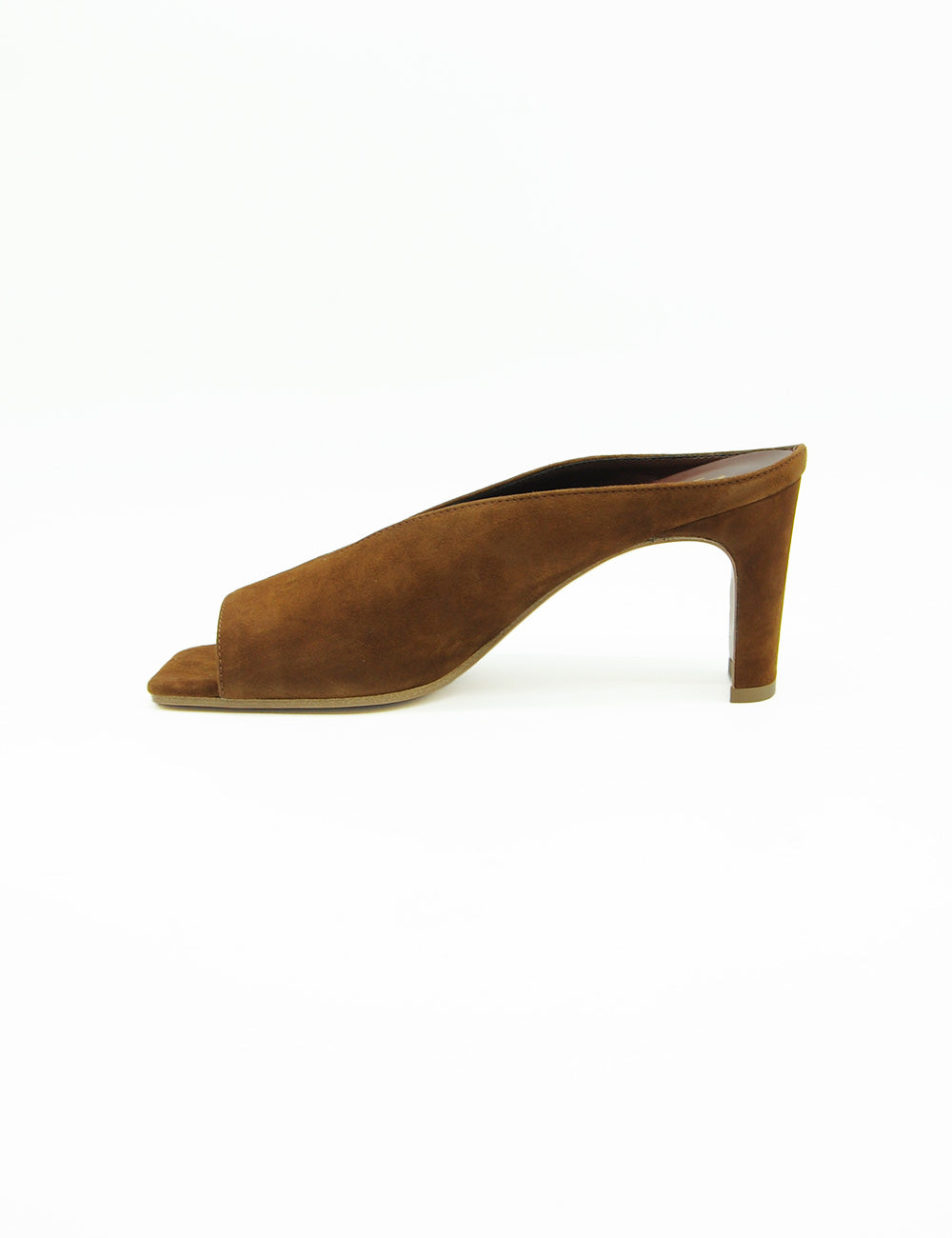 Mule Bianca Di in suede choco, tacco squadrato e punta quadrata
