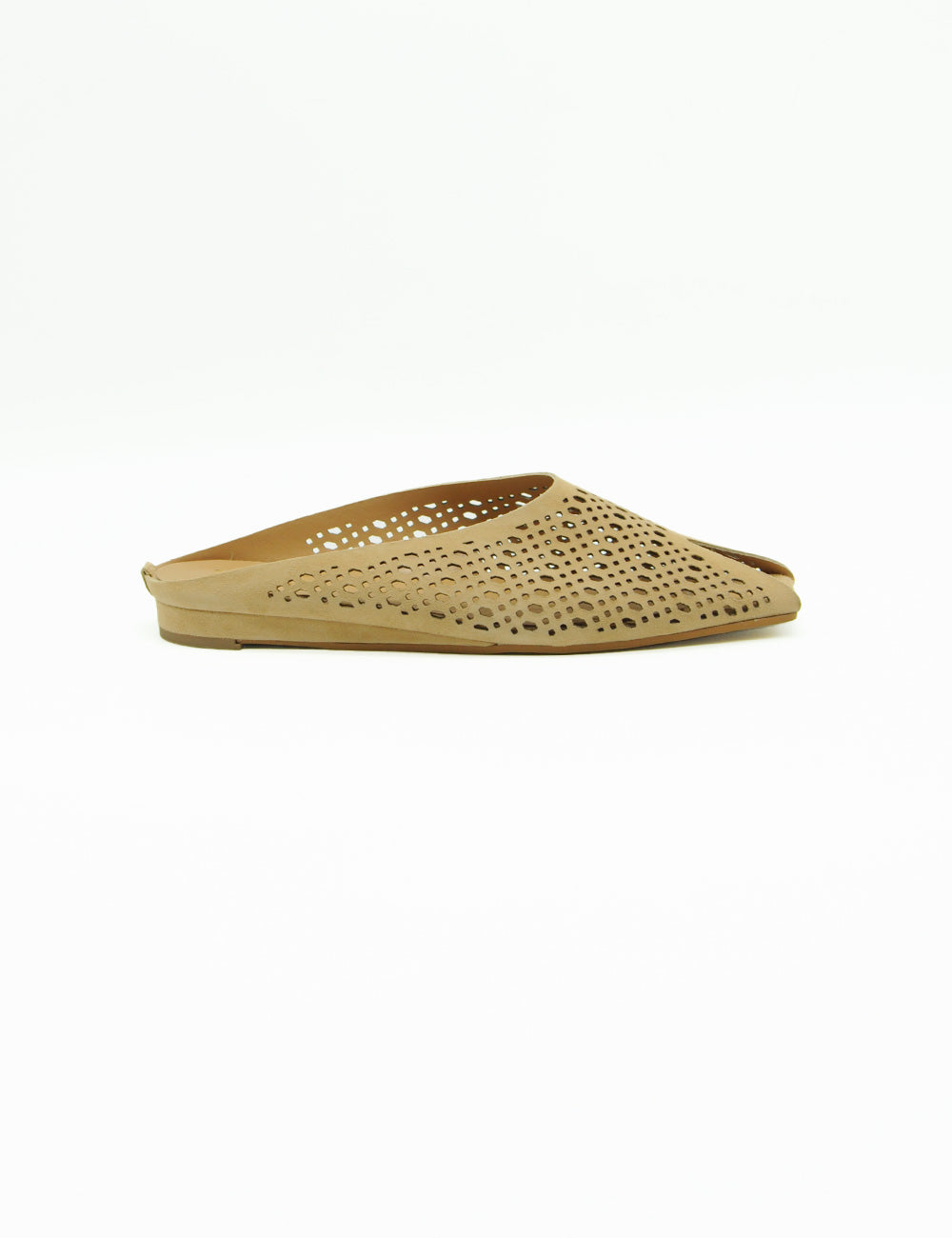 Mule flat Bianca Di Camel in suede beige con tomaia traforata e suola piatta