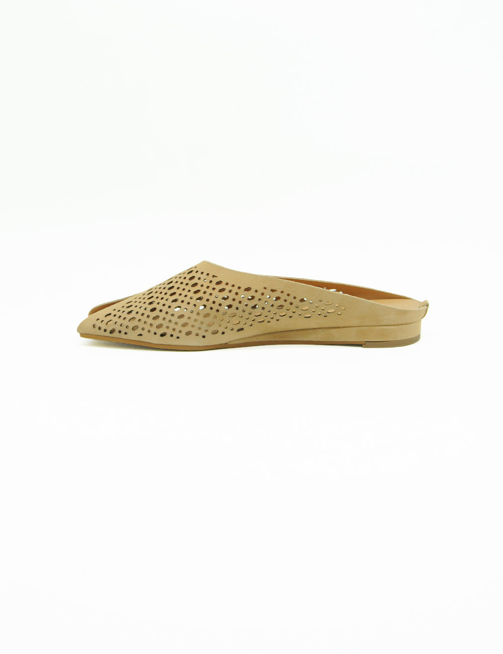 Mule flat Bianca Di Camel in suede beige con tomaia traforata e suola piatta