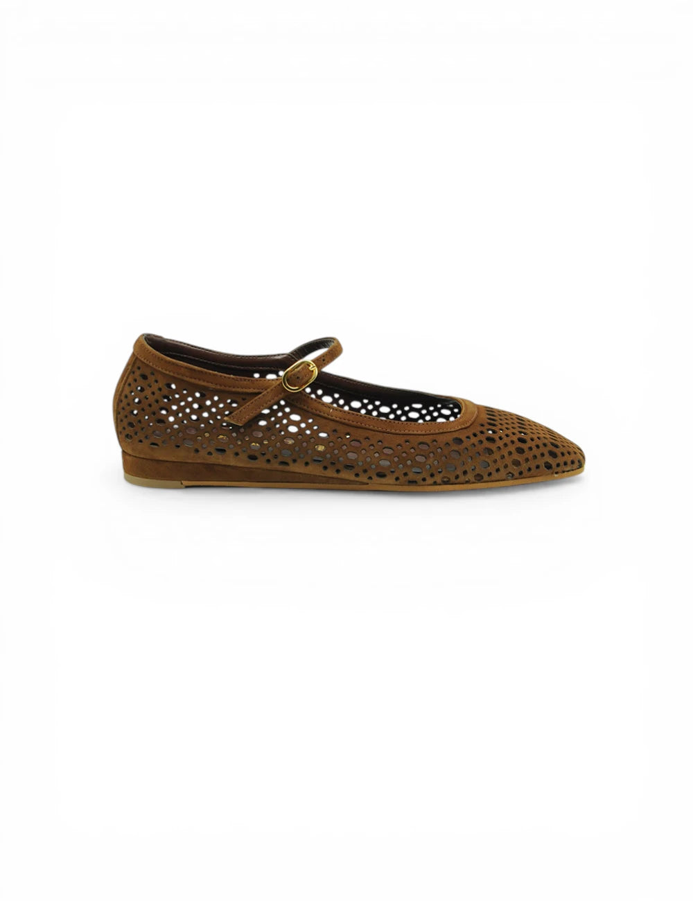 Bianca Di Ballerina Suede Choco: mary jane marrone con fibbia oro perforata