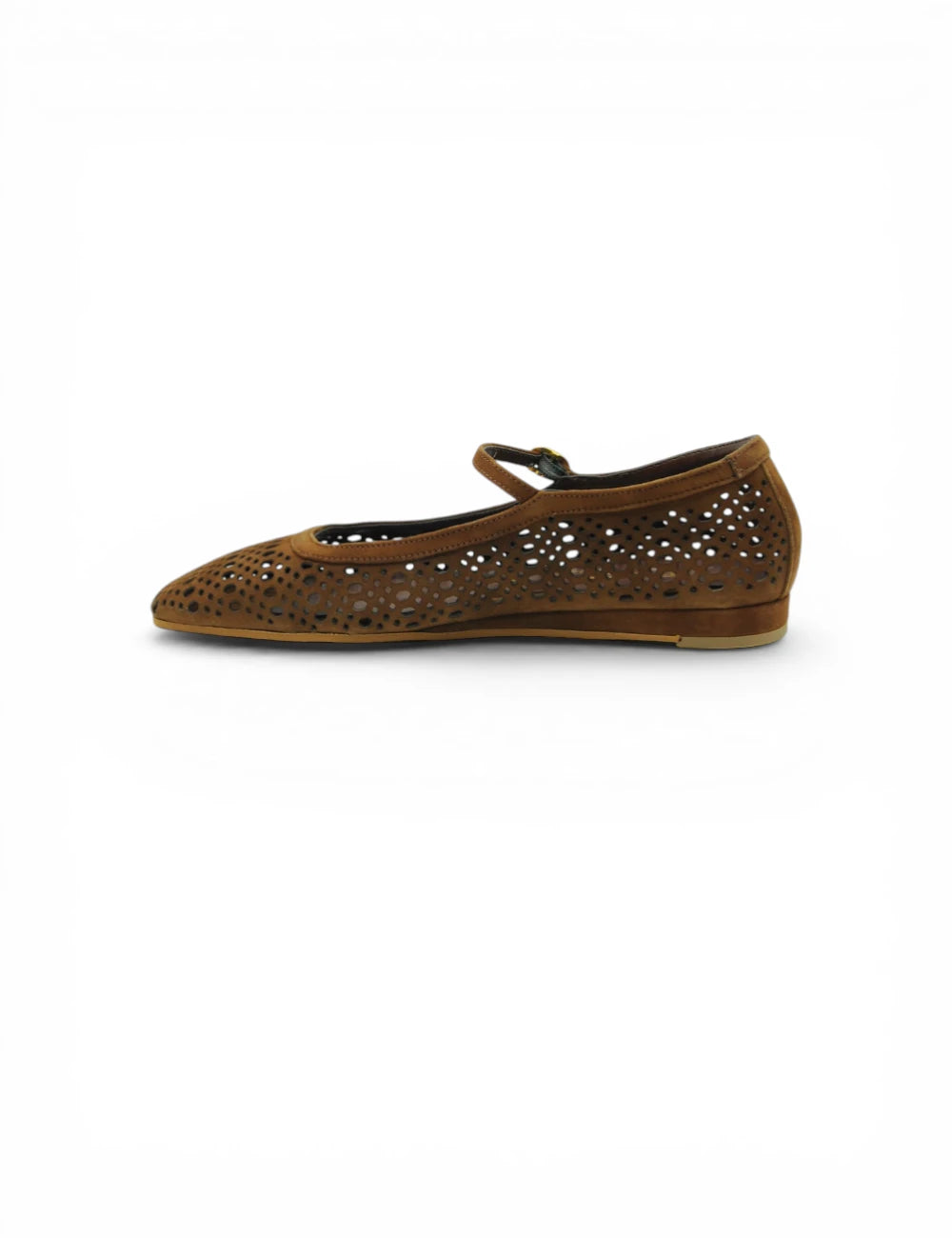 Bianca Di Ballerina Suede Choco: scarpa flat marrone camoscio con perforazioni e cinturino sottile alla caviglia