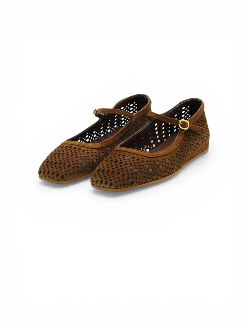 Bianca Di Ballerina Suede Choco: mary jane in suede marrone con fibbia oro e forature