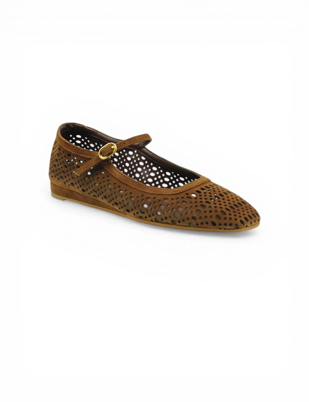 Bianca Di Ballerina Suede Choco: mary jane flat in marrone scamosciata con fibbia oro