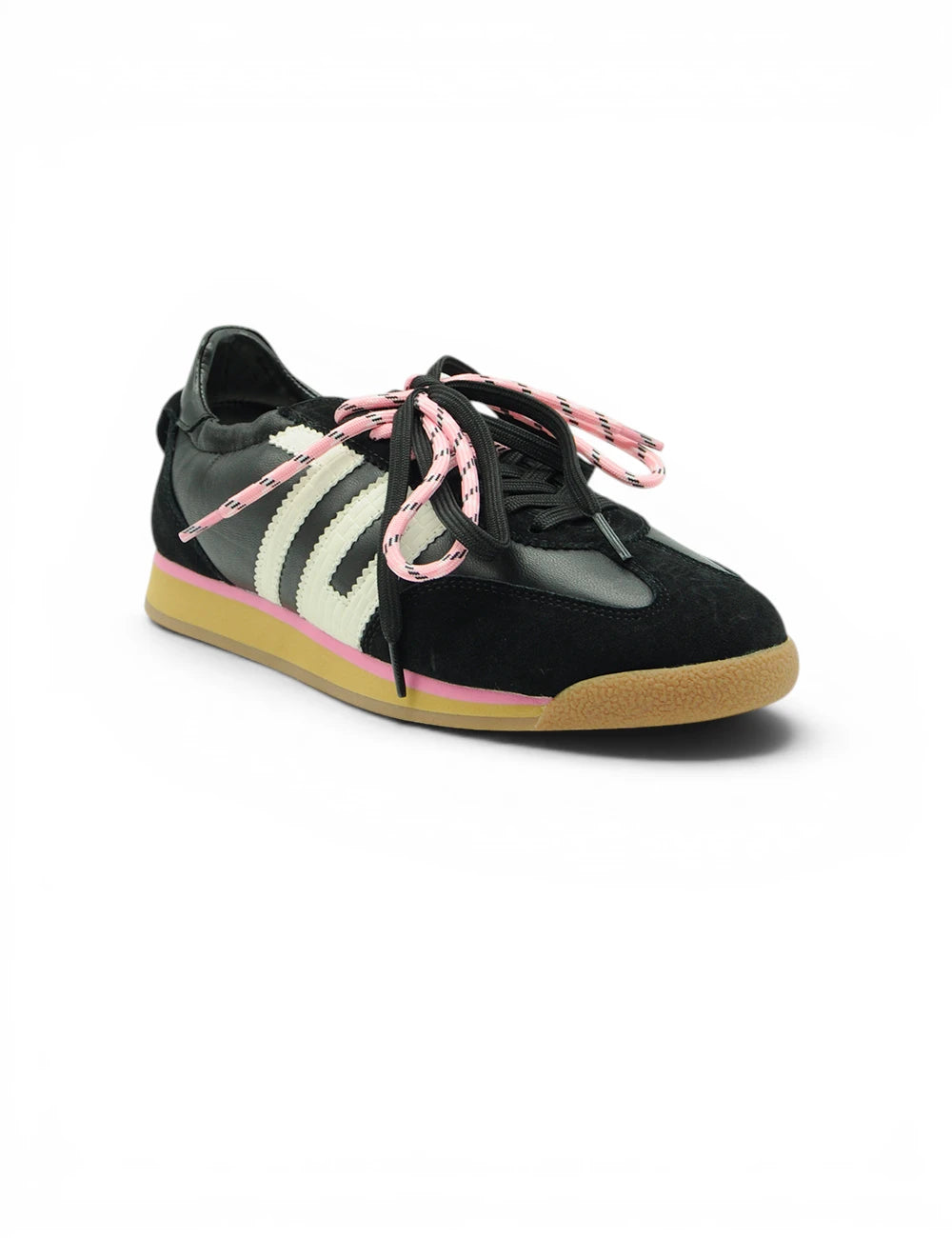 Scarpe da ginnastica back 70 rocket nappa black in camoscio nero con strisce bianche, lacci rosa e suola in gomma gum