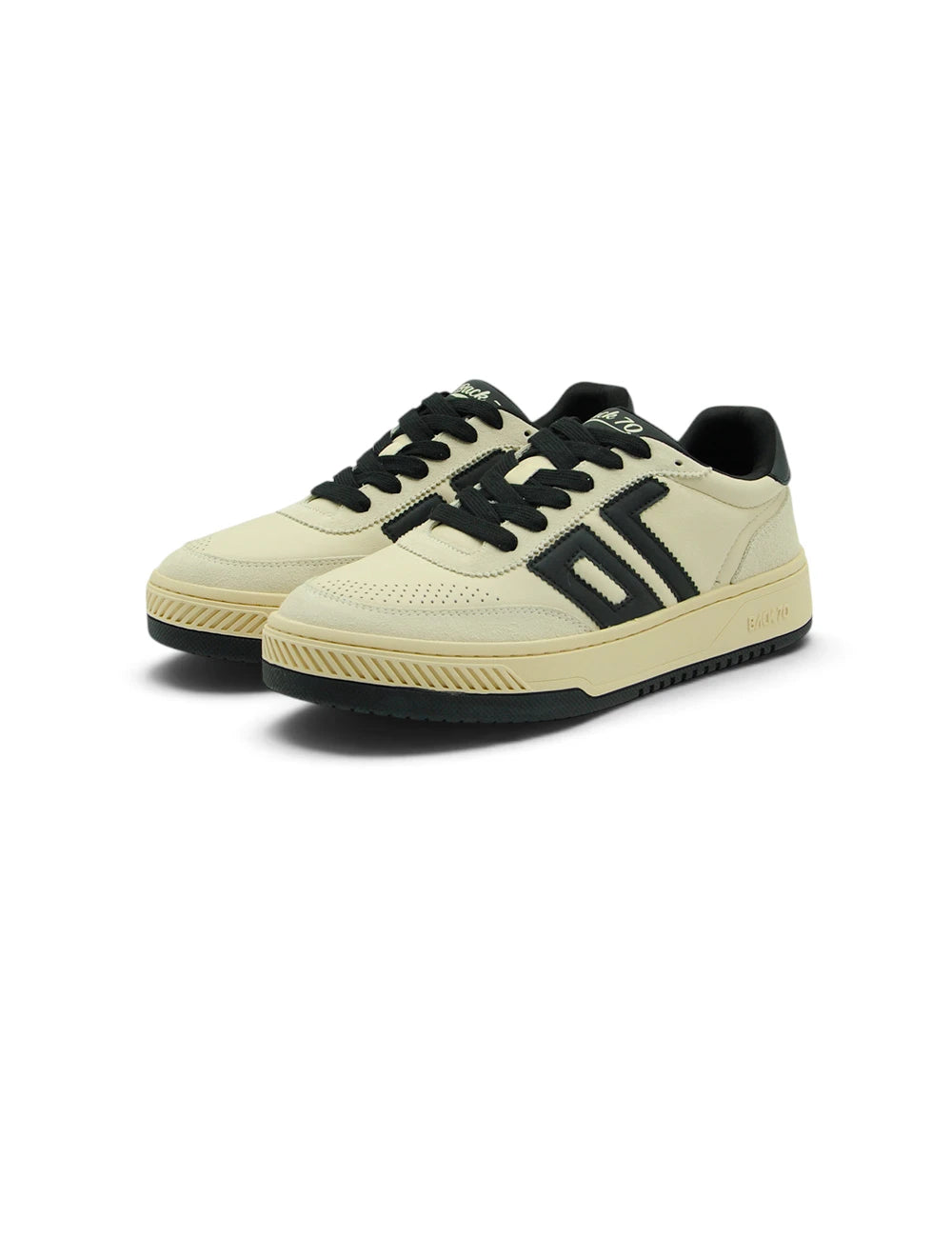 Crema sneakers back 70 mars butter low top con lacci neri logo nero e suola in gomma texturizzata