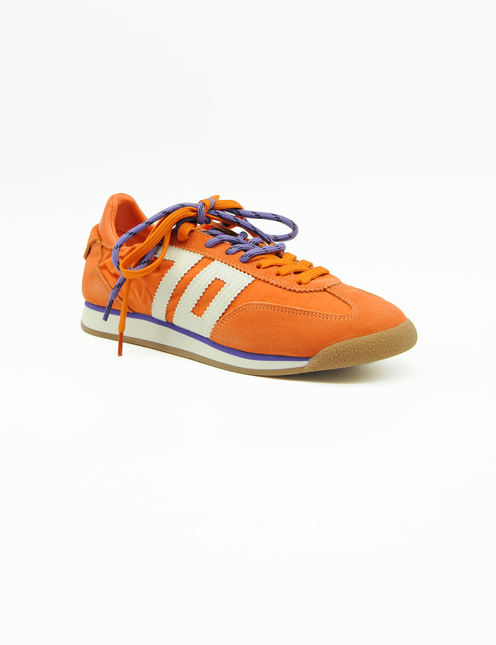 Lato posteriore Back 70 Sneakers Rocket Cotton Orange in suede arancione vibrante con accenti bianchi e viola