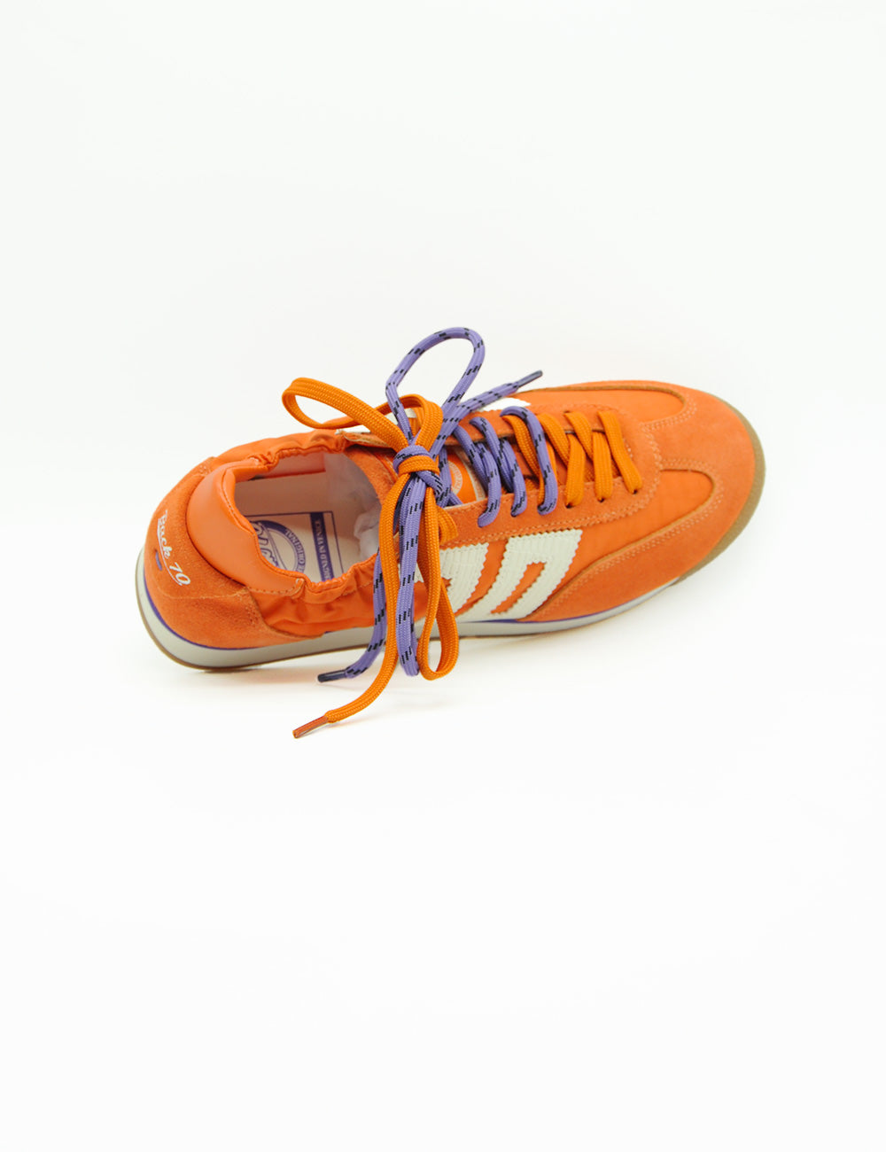Sneaker Back 70 Rocket Cotton Orange, retro arancione scamosciata con lacci viola e bianchi