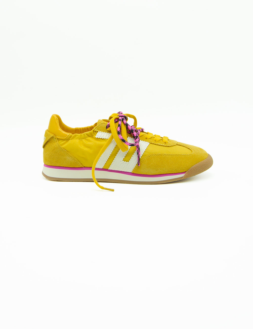 Sneaker Back 70 Rocket Cotton Sun: retro giallo zeppa con accenti bianchi e rosa
