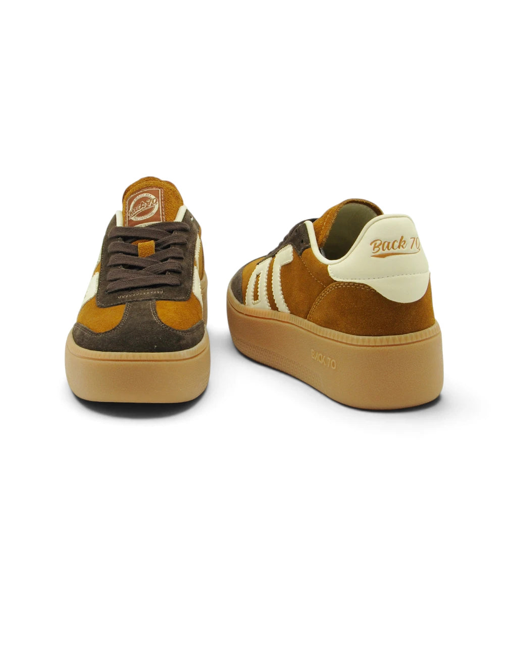 Sneaker back 70 xxl in pelle scamosciata marrone e crema con suola platform chunky