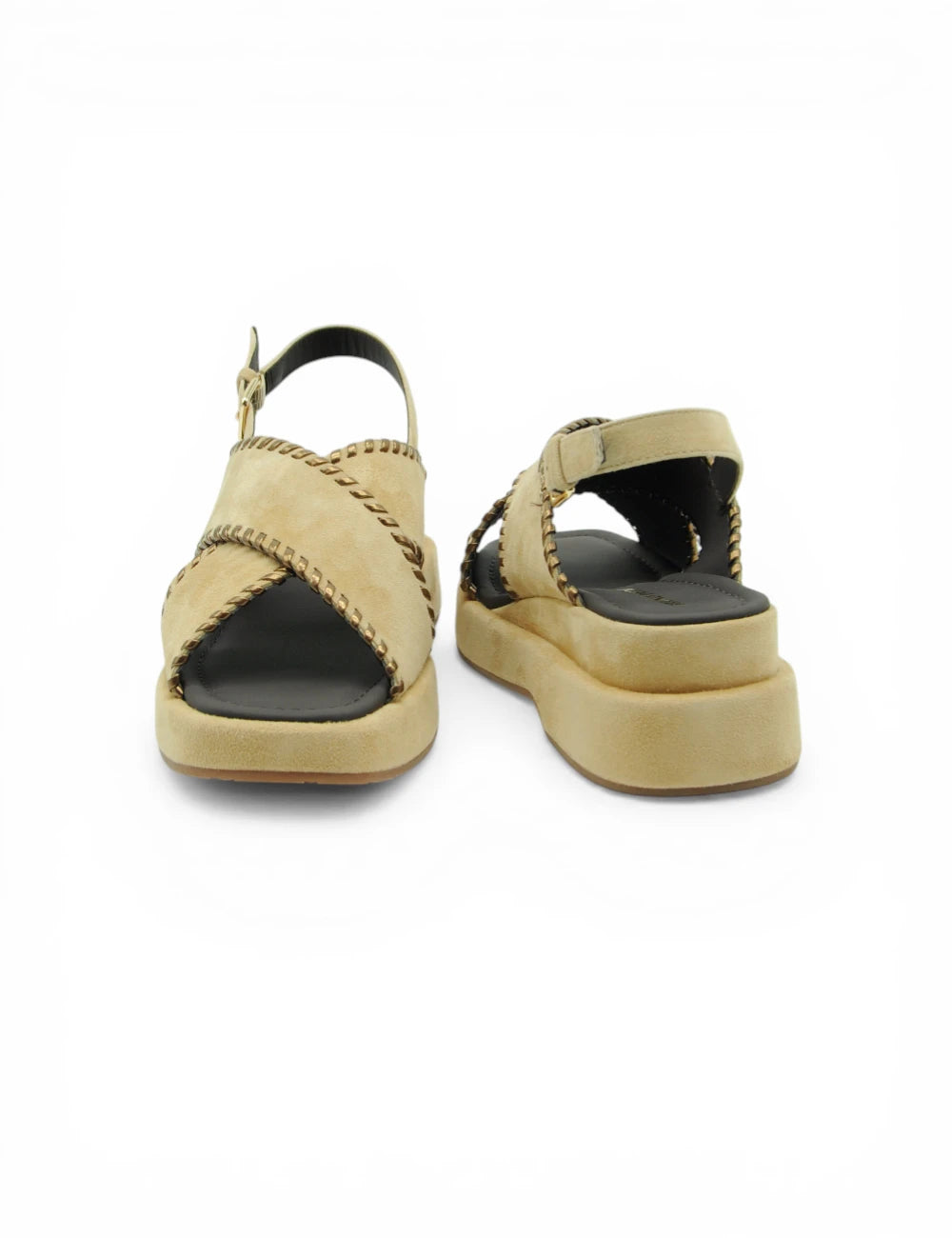 Sandalo Almond Bruno Premi in suede beige con catena dorata e suola platform