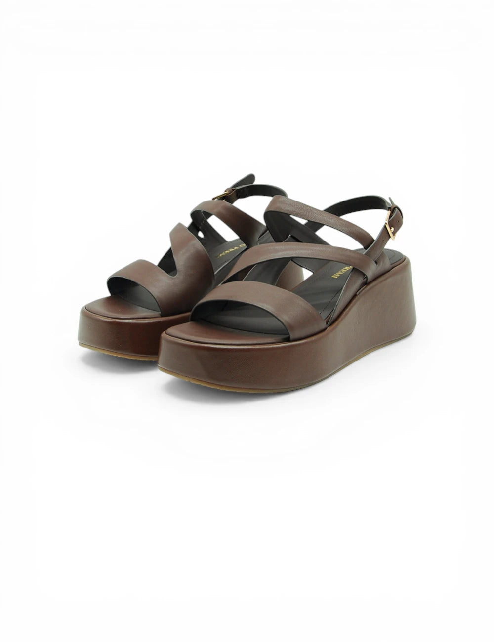 Sandali platform Bruno Premi Corteccia in pelle marrone con fibbie oro