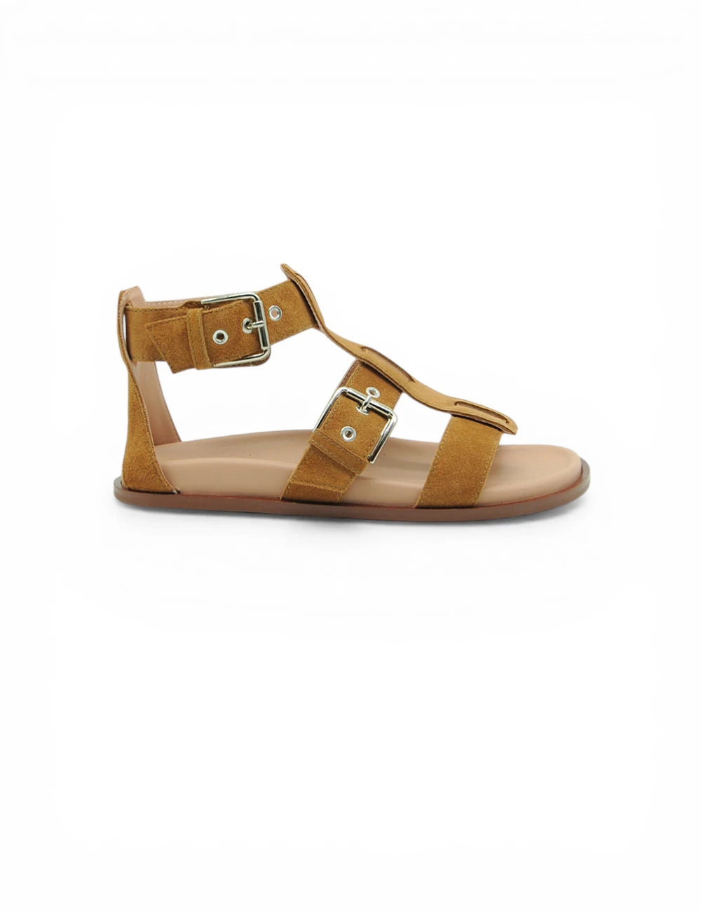 Sandali Christine Terra Carmens in suede tan con fibbie regolabili e suola flat