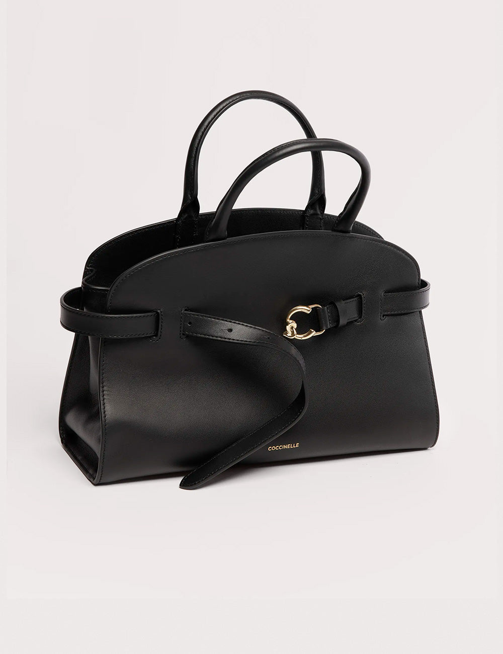 Borsa in pelle nera Coccinelle Sabine Medium Noir con fibbia dorata e manici doppi
