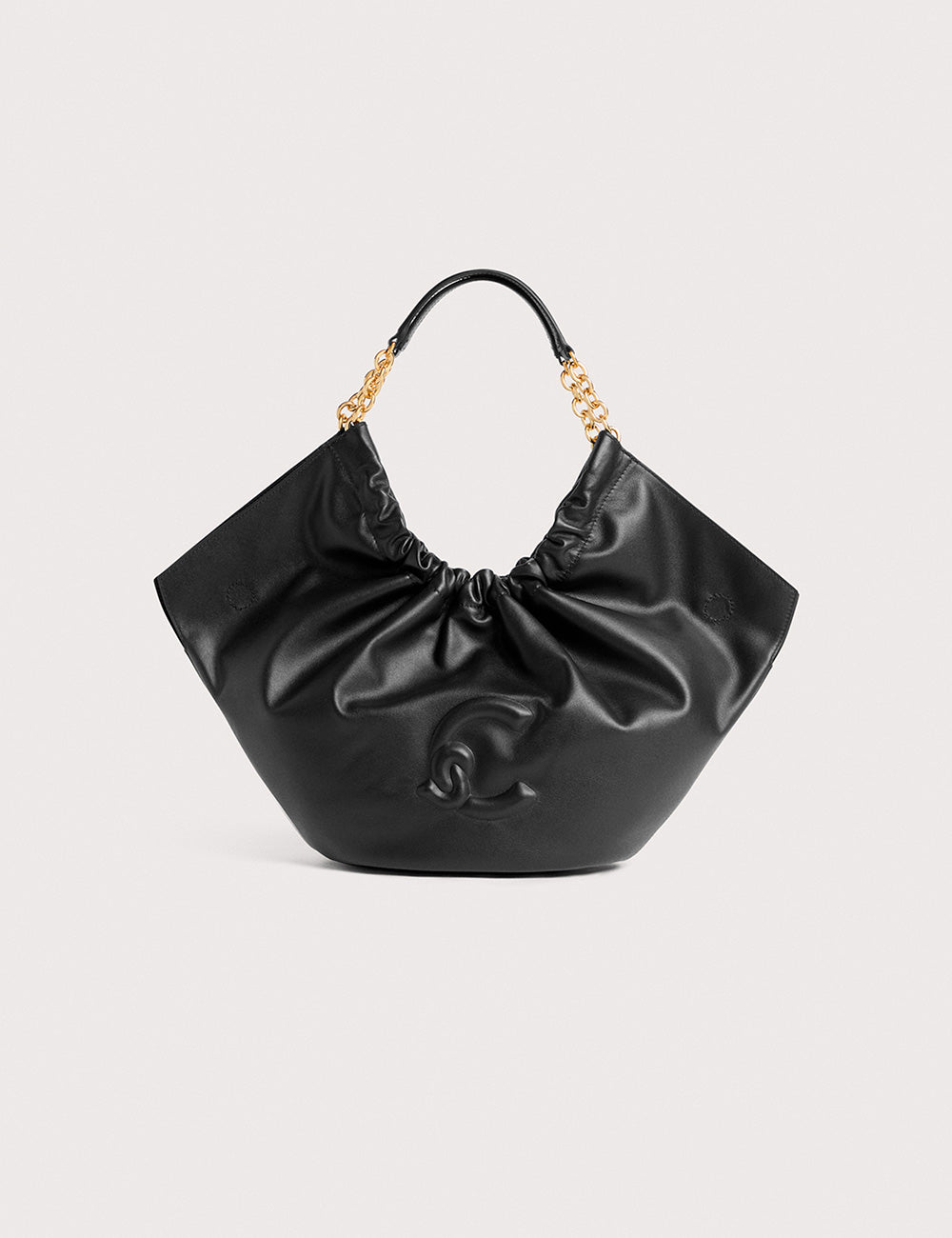 Borsa Coccinelle Smash Medium Noir in pelle nera con catena dorata e cima raggruppata