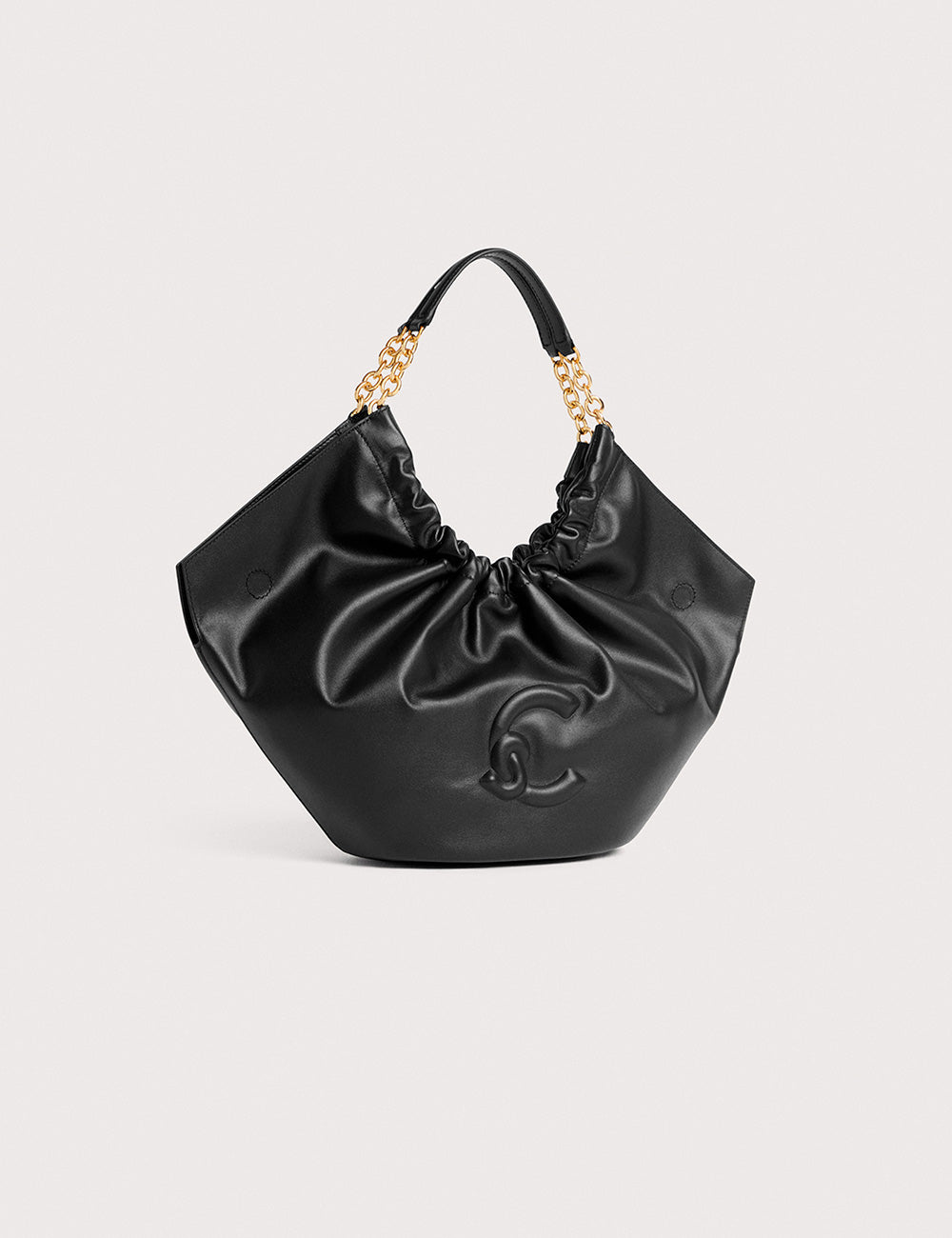 Borsa hobo media Coccinelle Smash Noir in pelle nera con catene dorate