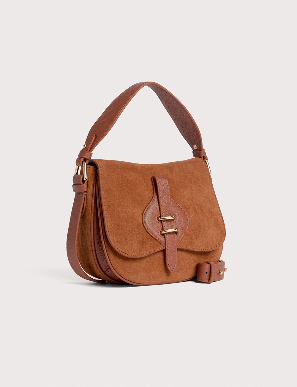 Borsa Mavery small in suede cognac Coccinelle con tracolla in pelle e hardware oro