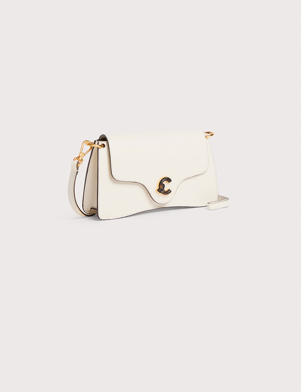 Borsa a tracolla Coccinelle C-Me Small Pearl in pelle bianca con hardware dorato e chiusura a C