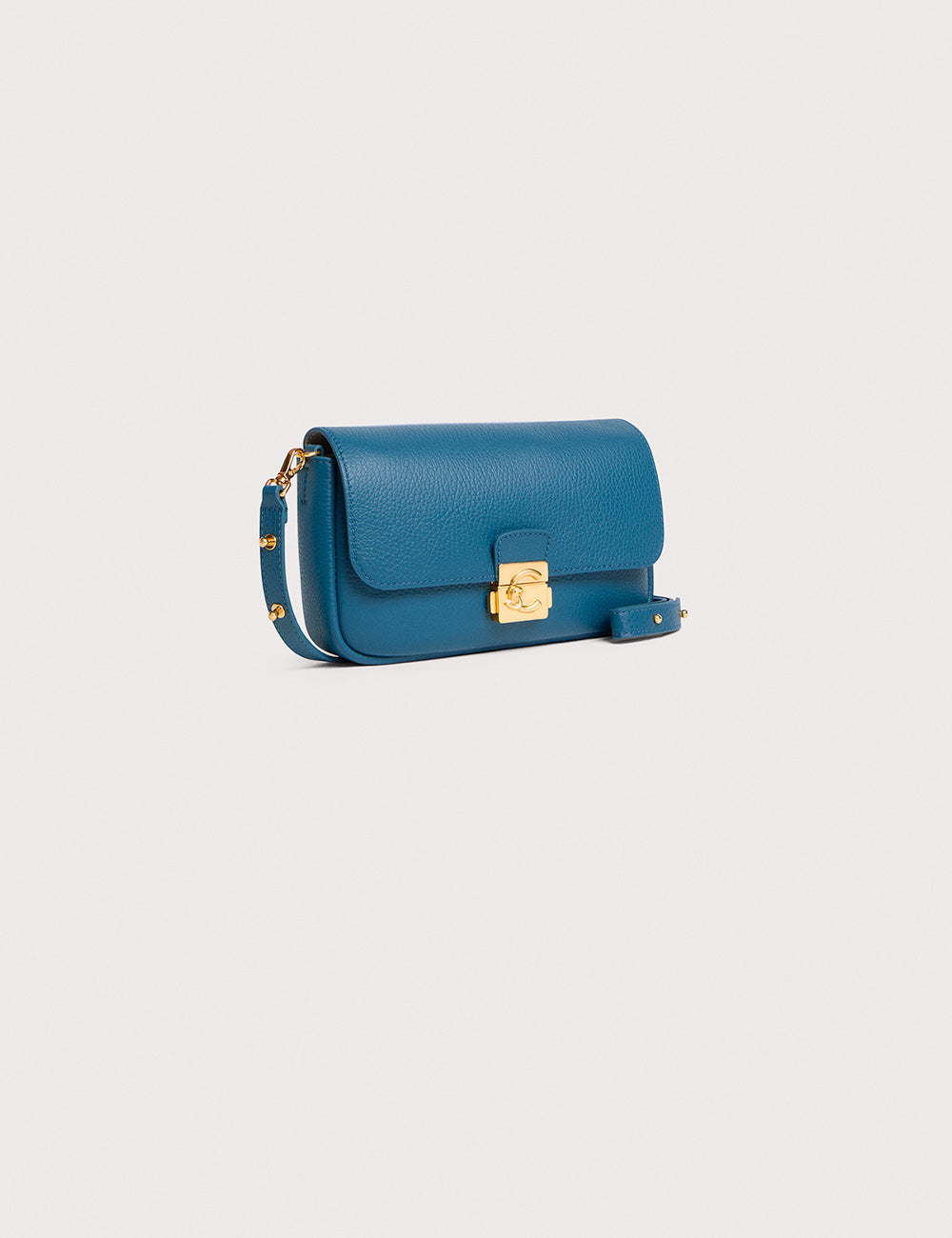 Borsa Coccinelle C-Me Lock Mini Deep Blue in pelle blu con chiusura dorata