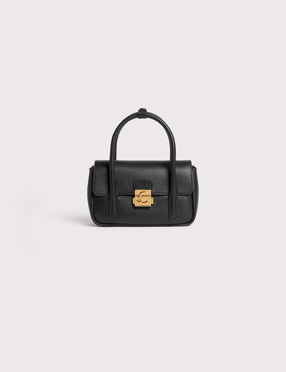 Borsa mini in pelle nera testurizzata Coccinelle C-Me Lock Noir con chiusura logo oro