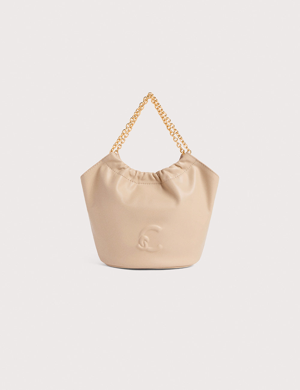 Borsa Coccinelle Smash Mini Sandshell in beige satinato con catena dorata