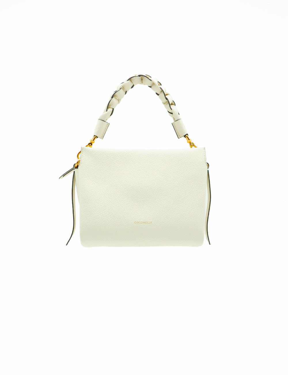 Borsa Coccinelle Boheme Small Pearl in pelle chiara con manico intrecciato e hardware dorato
