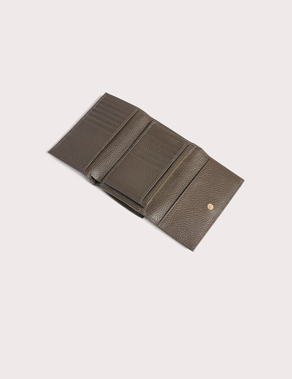 Portafogli trifold coccinelle in pelle verde oliva effetto metallico fango con texture elegante