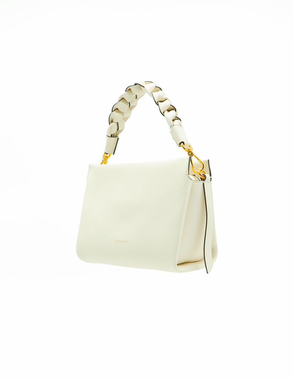 Borsa Coccinelle Boheme Small Pearl in pelle avorio con manico intrecciato e hardware oro