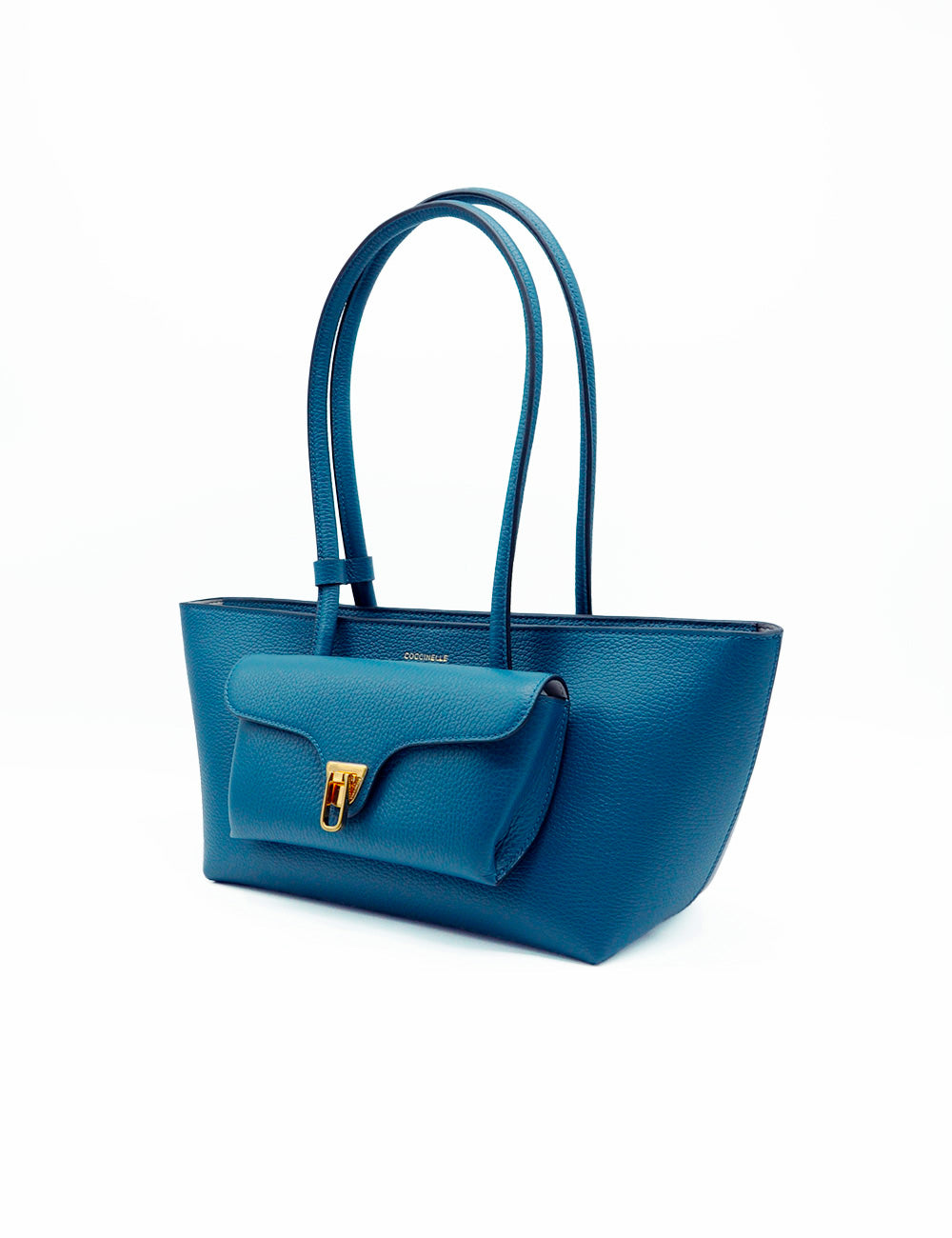 Borsa tote Coccinelle Double Beat in blu cobalto con chiusura dorata