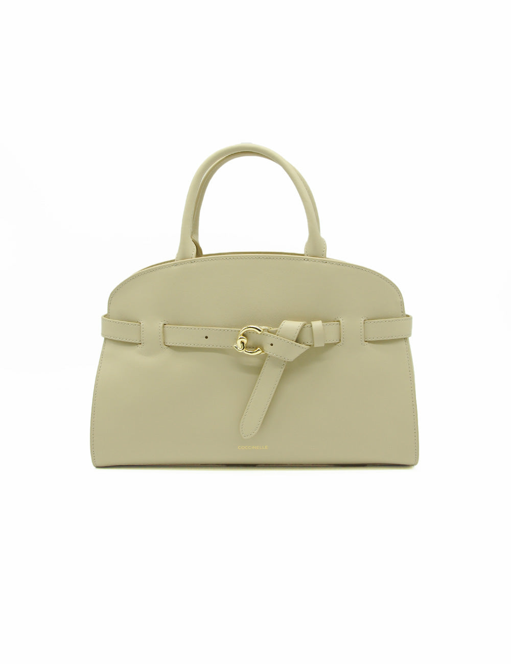 Borsa in pelle color crema Coccinelle Sabine Medium Sandshell con fibbia dorata