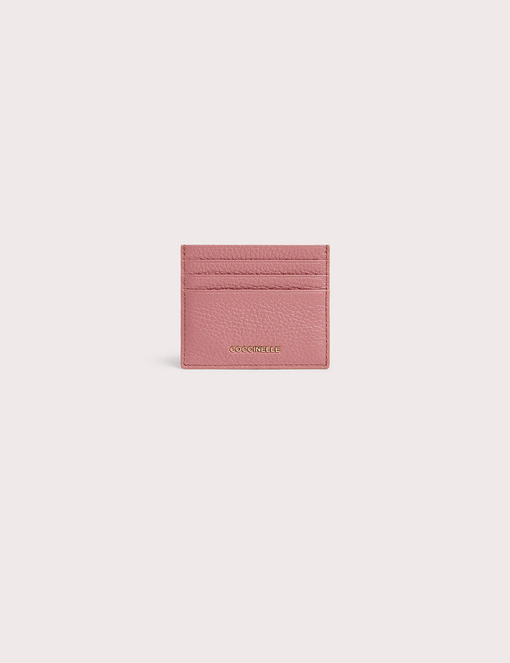 Portacarte coccinelle metallic small in pelle rosa inverno con design minimalista e cuciture sottili